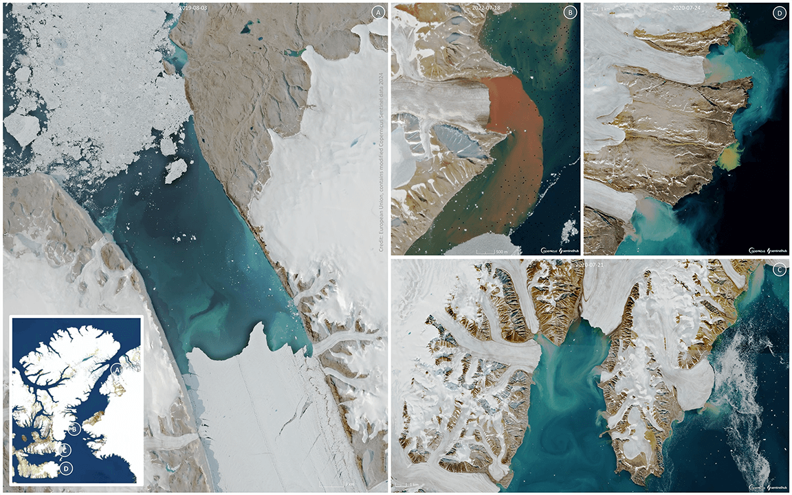 Glaciers à terminaison marine, glaciers à terminaison terrestre et interactions avec l'océan